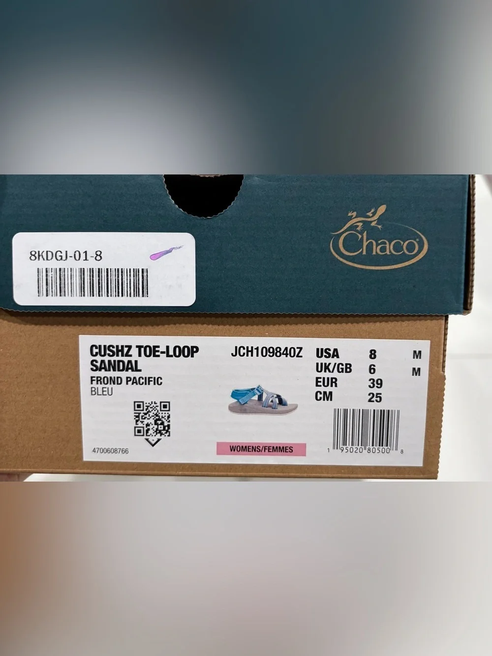 Chaco Women's Size 8 CushZ Toe-Loop Sport Sandals Water Shoes Chacos Blue NWT
